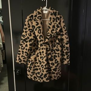 Leopard print teddy coat